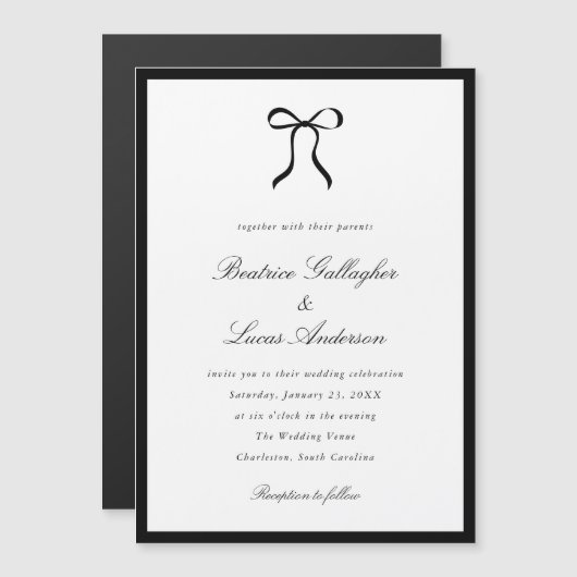 Simple Bow Classic Wedding Magneteinladung (Vorne/Hinten)