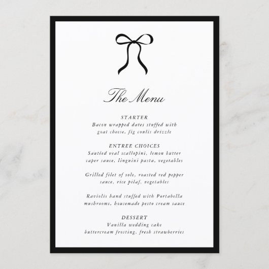 Simple Bow Classic Wedding Menükarte (Vorderseite)