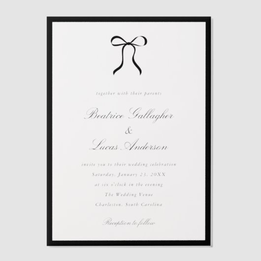 Simple Bow Classic Wedding Pergament Einladungen (Vorderseite)
