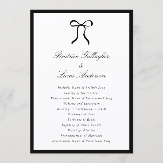 Simple Bow Classic Wedding Programm (Vorderseite)