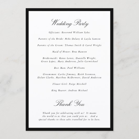 Simple Bow Classic Wedding Programm (Rückseite)