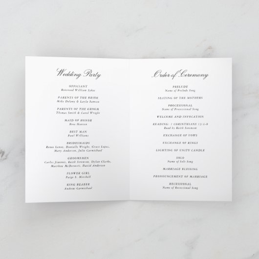Simple Bow Classic Wedding Programm (Innenseite)
