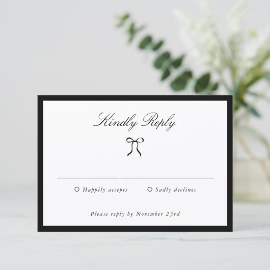 Simple Bow Classic Wedding RSVP Karte (Stehend Vorderseite)