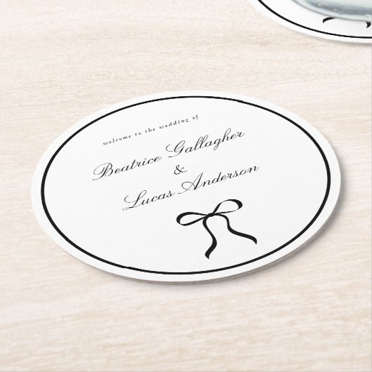 Simple Bow Classic Wedding Runder Pappuntersetzer (Angewinkelt)