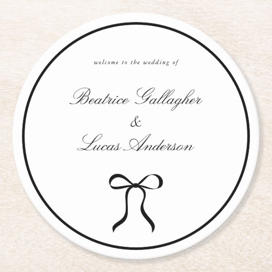 Simple Bow Classic Wedding Runder Pappuntersetzer (Vorderseite)