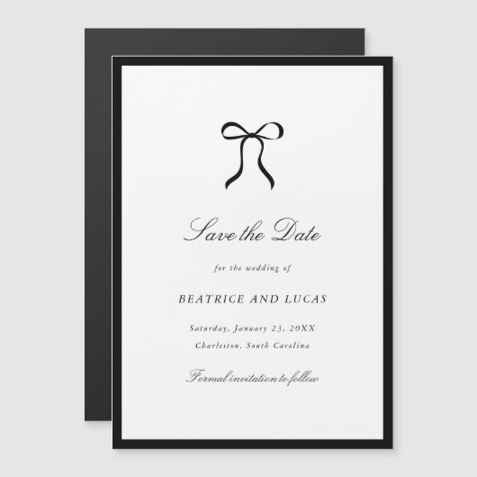 Simple Bow Classic Wedding Save the Date Magneteinladung (Vorne/Hinten)