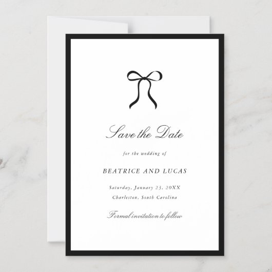 Simple Bow Classic Wedding Save the Date Magneteinladung (Vorderseite)