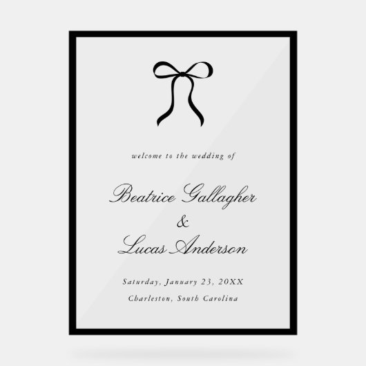 Simple Bow Classic Wedding Welcome Sign Acrylschild (Vorderseite)
