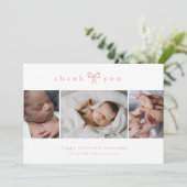 Simple Bow Girl Photo Collage Baby Dankeskarte (Stehend Vorderseite)