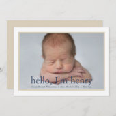 Simple Boy Blue Tan Foto Geburtserklärung Ankündigung (Vorne/Hinten)