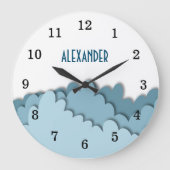 Simple Boys Blue Sky Clouds Kinderzimmer Große Wanduhr (Vorderseite)