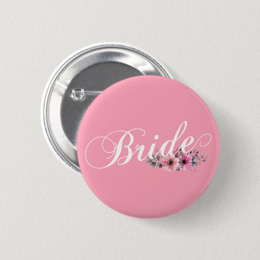 Simple Bride Floral Calligraphy | Schaltfläche But Button (Vorne & Hinten)
