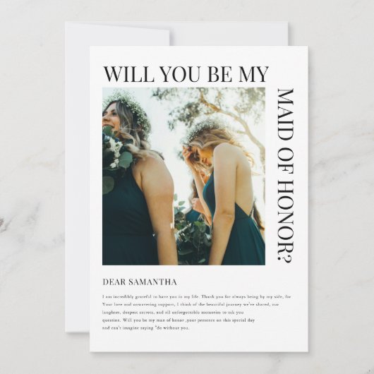 Simple Bridesmaid Proposal Photo Card Einladung (Vorderseite)