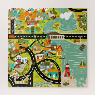 Simple Bright Town Boho Illustration Puzzle