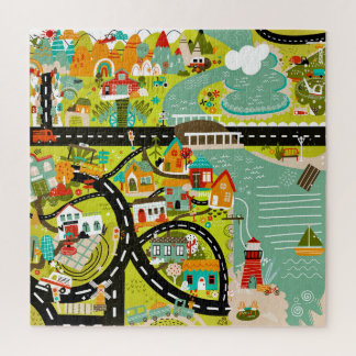 Simple Bright Town Boho Illustration Puzzle