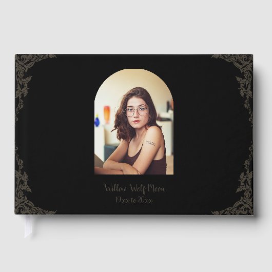 Simple Brown and Black Pagan Funeral Gästebuch (Vorderseite)