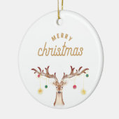 Simple Brown Ästhetik Rentier Weihnachts-Foto Keramik Ornament (Links)