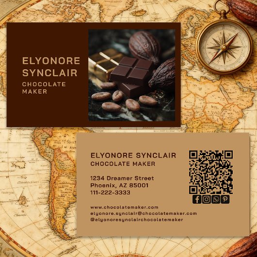 Simple Brown Chocolate Maker Photo Social QR Code  Visitenkarte