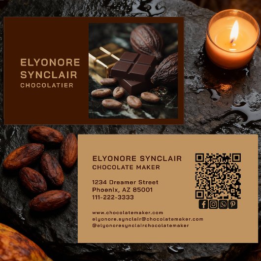 Simple Brown Chocolate Maker Photo Social QR Code  Visitenkarte