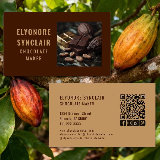 Simple Brown Chocolate Maker Photo Social QR Code  Visitenkarte