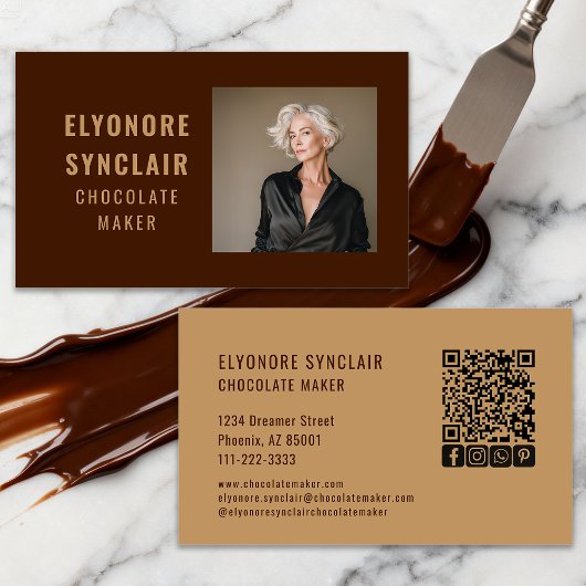 Simple Brown Chocolate Maker Photo Social QR Code  Visitenkarte