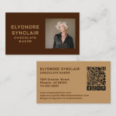 Simple Brown Chocolate Maker Photo Social QR Code  Visitenkarte (Vorne/Hinten)
