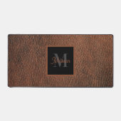 Simple Brown Leather Pattern Monogram Name  Schreibtischunterlage (Vorderseite)