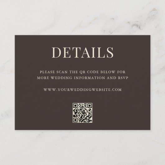 Simple Brown Modern QR Code Wedding Details Begleitkarte (Vorderseite)