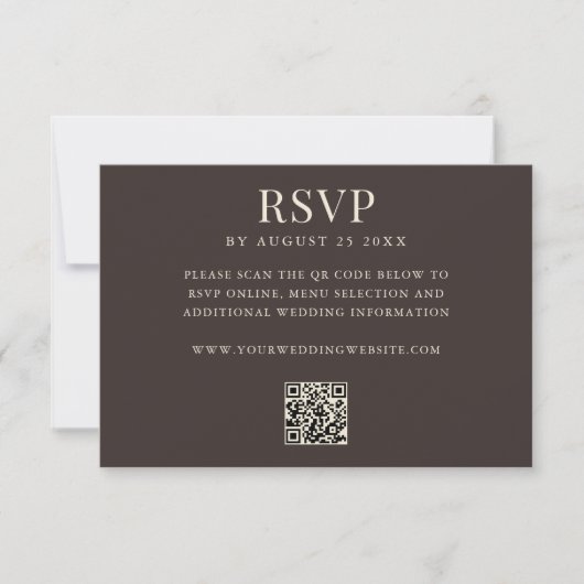 Simple Brown Modern QR Code Wedding RSVP Karte (Vorderseite)