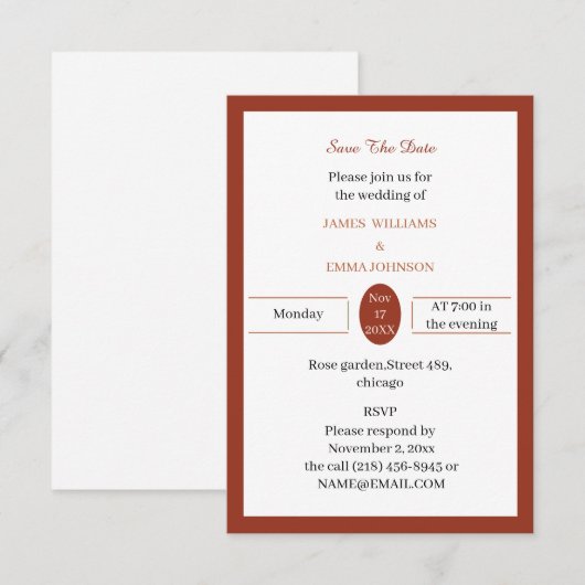 Simple Brown Personalisiert Save The Date (Vorne/Hinten)