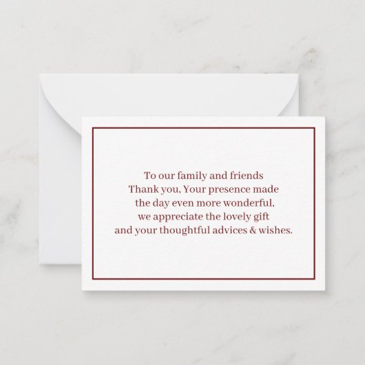 Simple Brown Personalisiert Wedding Danke Mitteilungskarte (Rückseite)