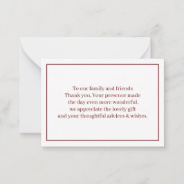 Simple Brown Personalisiert Wedding Danke Mitteilungskarte