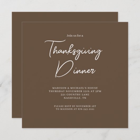 Simple Brown White Chice Script Erntedank Einladung (Vorne/Hinten)