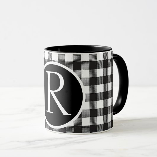 SImple Büffel karierte Monogramm-Tasse Tasse (VorderseiteRechts)