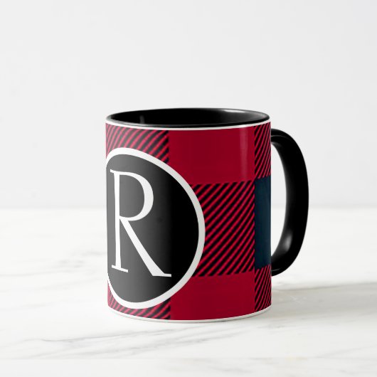SImple Büffel karierte Monogramm-Tasse Tasse (VorderseiteRechts)