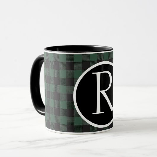SImple Büffel karierte Monogramm-Tasse Tasse (Vorderseite Links)
