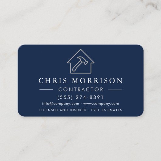 Simple Building Construction Navy Blue Silver Visitenkarte (Vorderseite)