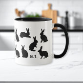Simple Bunny Pattern In Black With Custom Monogram Tasse