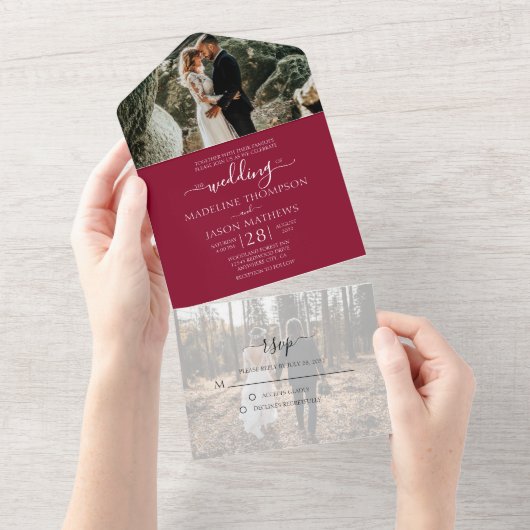 Simple Burgundy 2 Foto UAWG Wedding All In One Einladung (Abreißen)