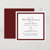 Simple Burgundy and White First Holy Communion Einladung (Vorne/Hinten)