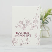 Simple Burgundy Botanical Boho Wedding Einladung (Stehend Vorderseite)