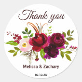 Simple Burgundy Floral Vielen Dank Runder Aufkleber (Vorderseite)