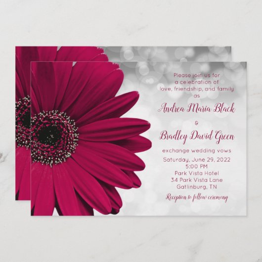 Simple Burgundy Gerbera Daisy Wedding Einladung (Vorne/Hinten)