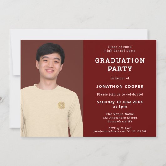 Simple Burgundy Grad Foto Graduation Party Einladung (Vorderseite)