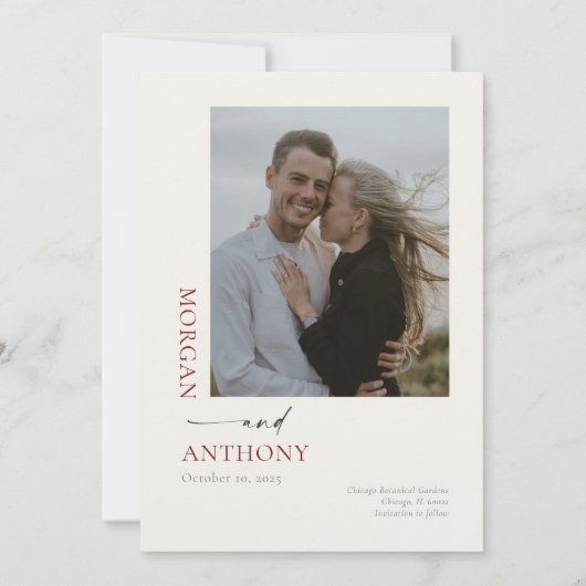Simple Burgundy Hunter Green Foto Save the Date (Rückseite)