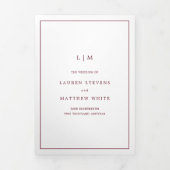 Simple Burgundy Monogram Elegant Wedding Dreifach Gefaltete Einladung (Cover)