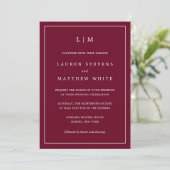 Simple Burgundy Monogram Elegant Wedding Einladung (Stehend Vorderseite)