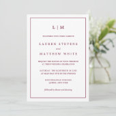 Simple Burgundy Monogram Elegant Wedding Einladung (Stehend Vorderseite)