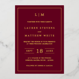 Simple Burgundy Monogram Elegant Wedding Folieneinladung