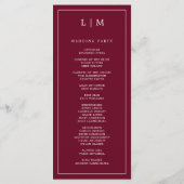 Simple Burgundy Monogram Elegant Wedding Programm (Rückseite)